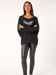Roman Black Dragonfly Knitted Stretch Top - Image 1 of 6