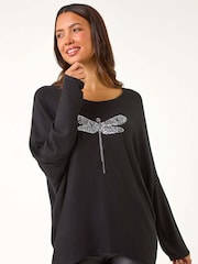 Roman Black Dragonfly Knitted Stretch Top - Image 4 of 6