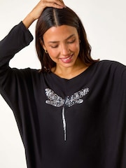 Roman Black Dragonfly Knitted Stretch Top - Image 5 of 6