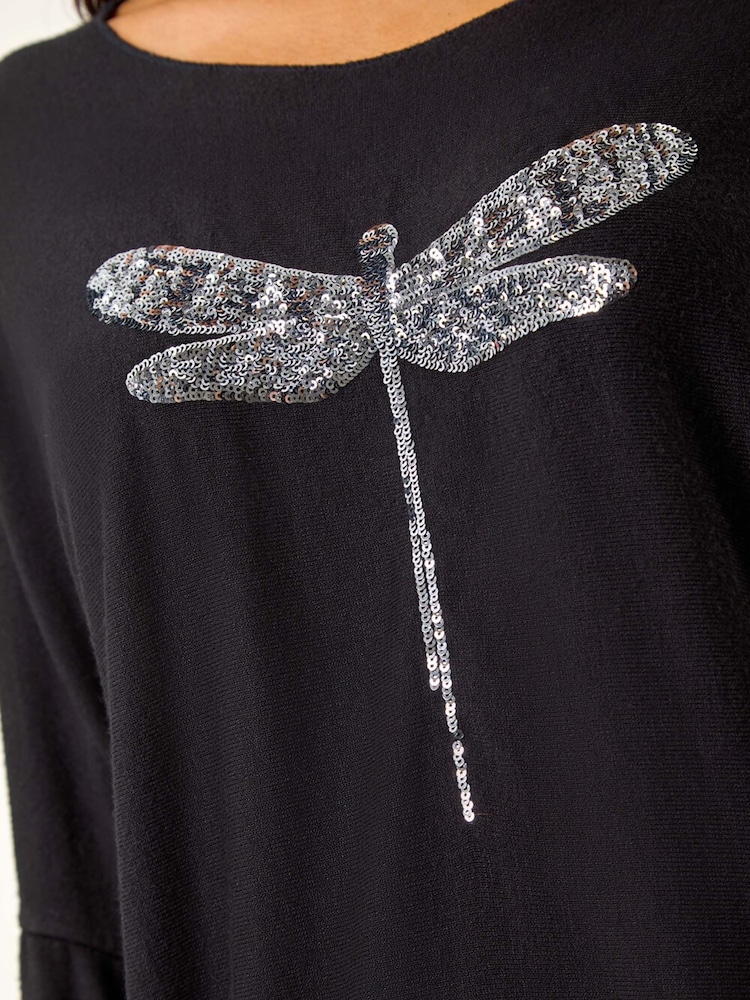 Roman Black Dragonfly Knitted Stretch Top - Image 6 of 6