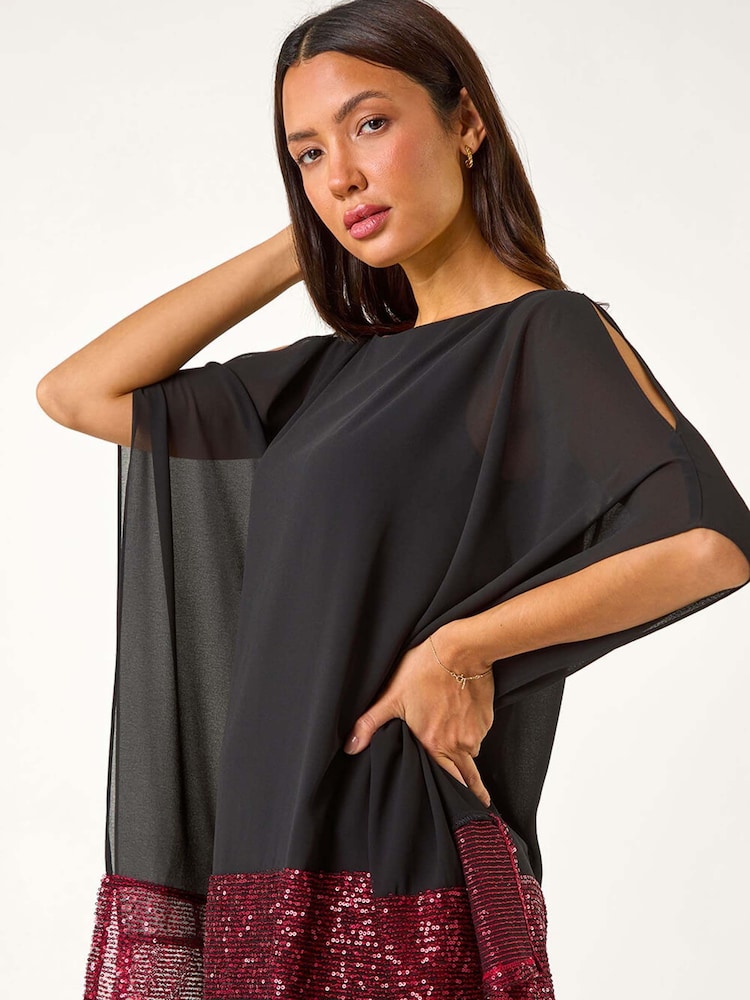 Rojo - Blusa con dobladillo de lentejuelas en contraste de Roman - Imagen 1 de 6 Rojo - Blusa con dobladillo de lentejuelas en contraste de Roman - Imagen 1 de 6