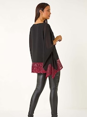 Roman Red Sequin Hem Contrast Top - Image 3 of 6