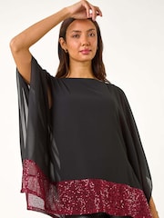 Roman Red Sequin Hem Contrast Top - Image 5 of 6