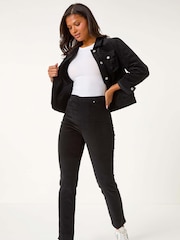 Roman Black Corduroy Straight Stretch Jeans Trousers - Image 2 of 5