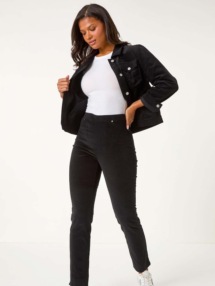 Roman Black Corduroy Straight Stretch Jeans Trousers - Image 2 of 5