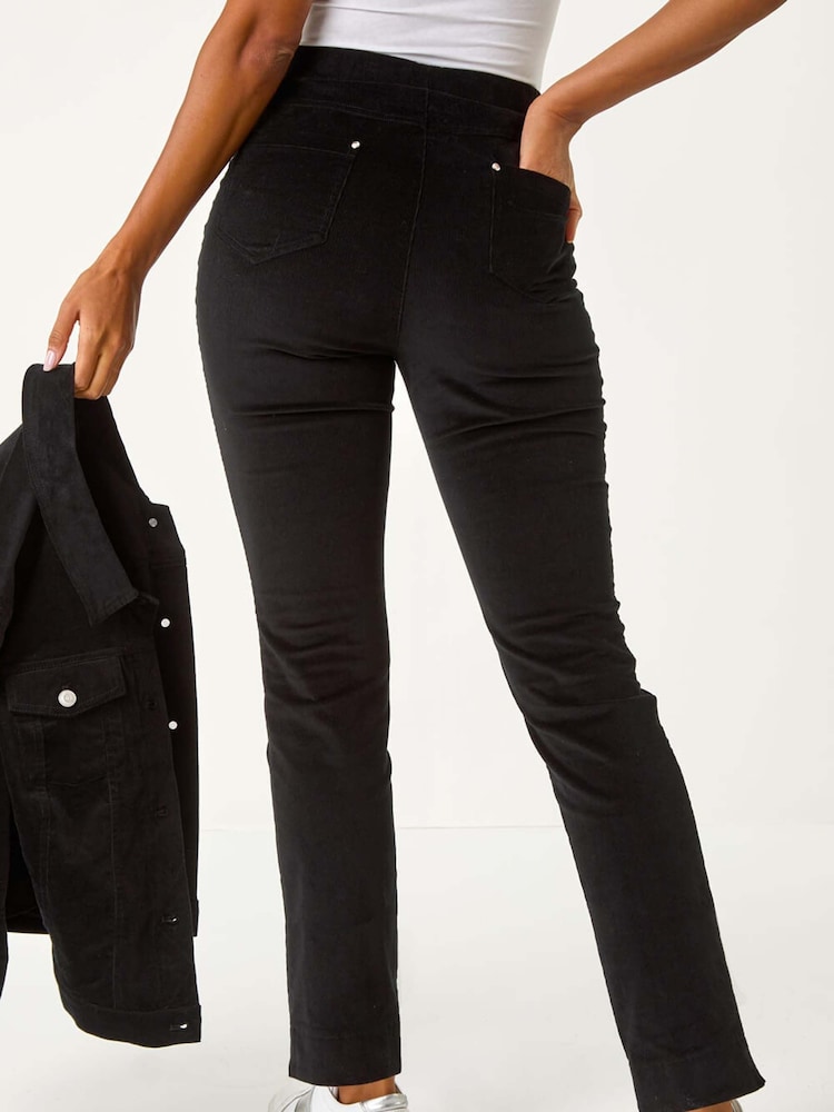Roman Black Corduroy Straight Stretch Jeans Trousers - Image 3 of 5