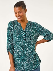 Roman Blue Abstract Linear Print Blouses - Image 1 of 5