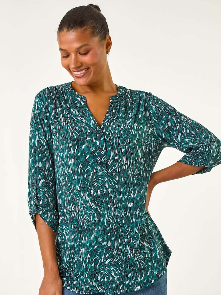 Roman Blue Abstract Linear Print Blouses - Image 1 of 5