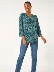 Roman Blue Abstract Linear Print Blouses - Image 2 of 5