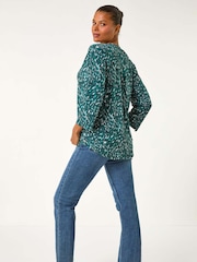 Roman Blue Abstract Linear Print Blouses - Image 3 of 5