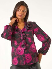 Roman – Oberteil mit Blumenmuster, Rüschen und V-Ausschnitt - Bild 4 von 5