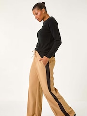 Roman Brown Side Stripe Wide Leg Trousers - Image 1 of 5