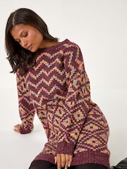 Roman Red Geometric Print Jacquard Knitted Jumper Dress - Image 1 of 6