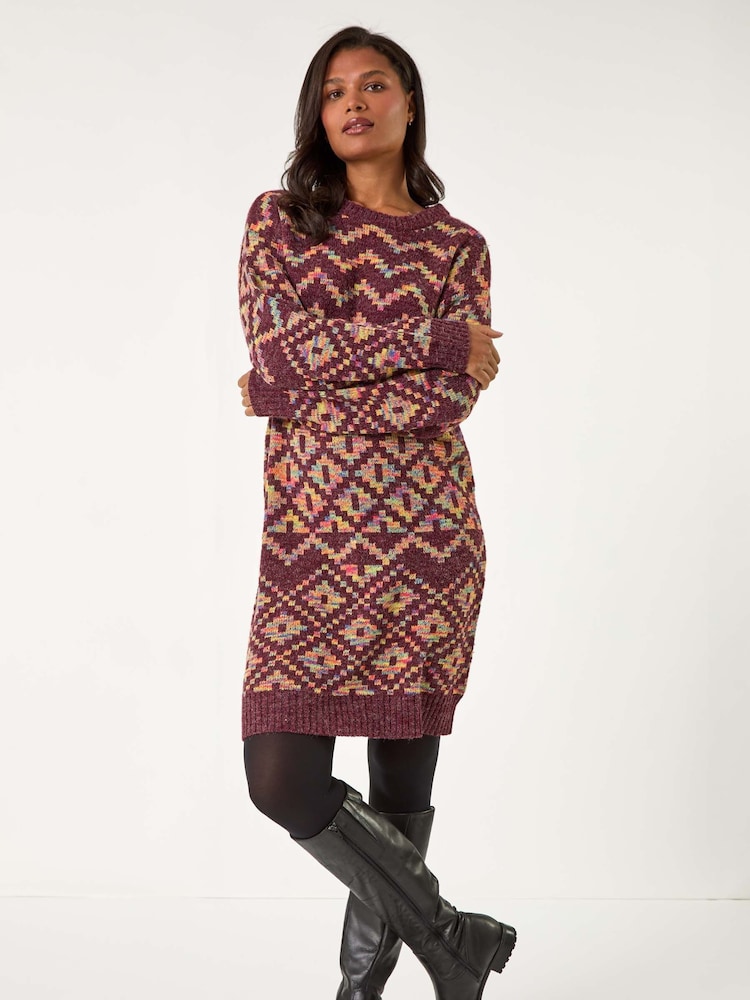 Roman Red Geometric Print Jacquard Knitted Jumper Dress - Image 3 of 6