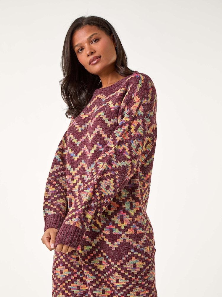 Roman Red Geometric Print Jacquard Knitted Jumper Dress - Image 5 of 6
