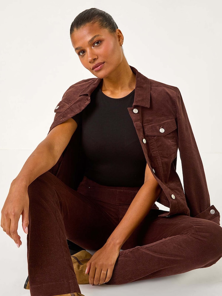 Roman Brown Corduroy Straight Stretch Jeans Trousers - Image 1 of 5 Roman Brown Corduroy Straight Stretch Jeans Trousers - Image 1 of 5