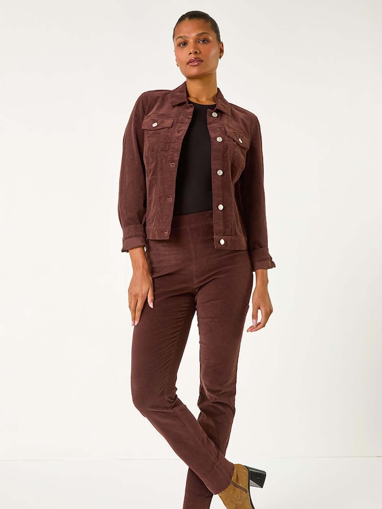 Roman Brown Corduroy Straight Stretch Jeans Trousers - Image 2 of 5
