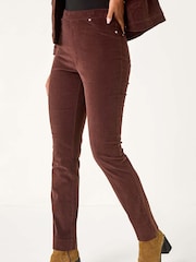 Roman Brown Corduroy Straight Stretch Jeans Trousers - Image 4 of 5