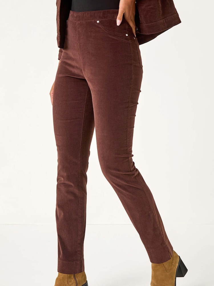 Roman Brown Corduroy Straight Stretch Jeans Trousers - Image 4 of 5