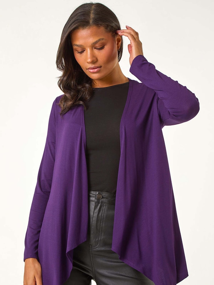 Roman Purple Waterfall Front Jersey Knit Cardigan - Image 1 of 5