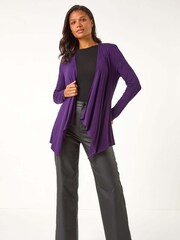Roman Purple Waterfall Front Jersey Knit Cardigan - Image 2 of 5