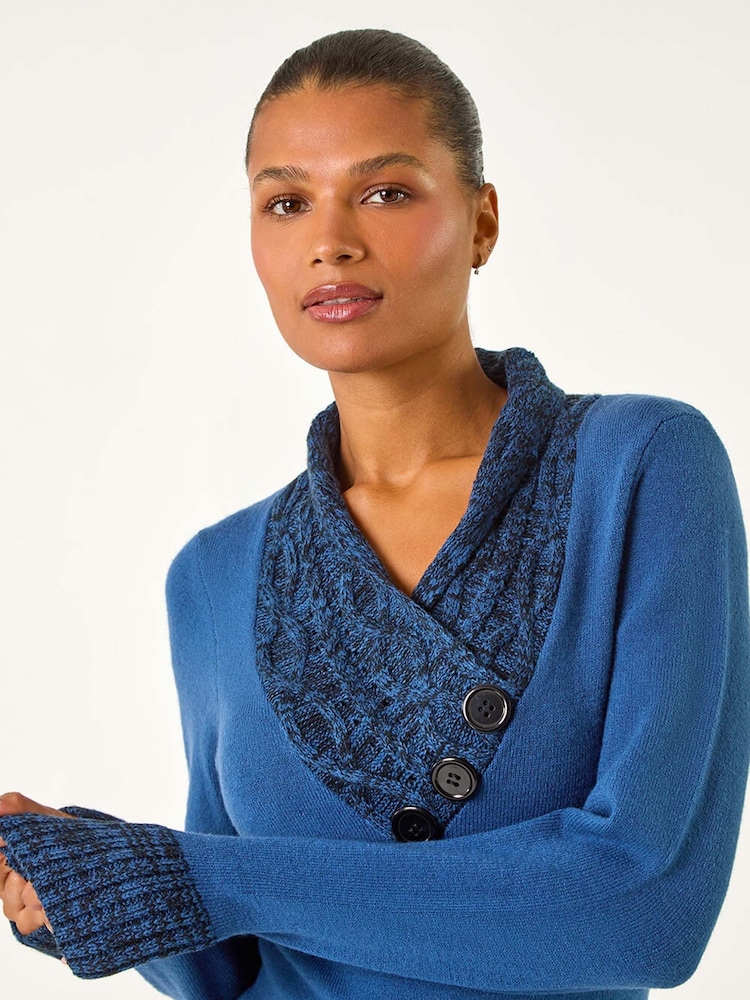 Azul - Roman de malha com sobreposição V-Neck Dress - Imagem 2 de 5