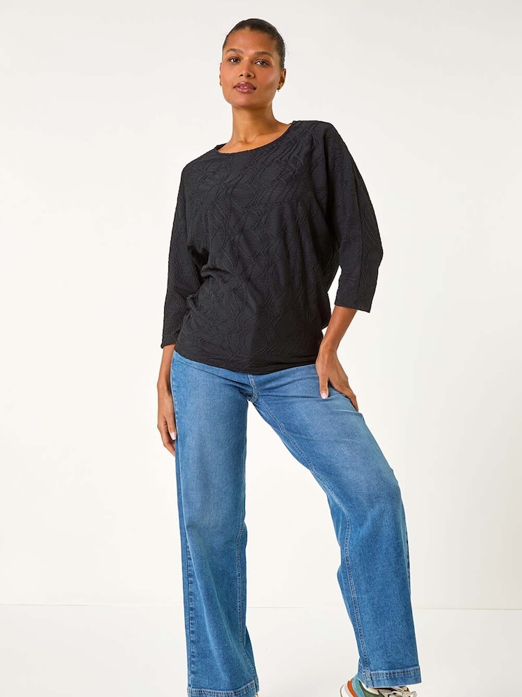 Roman Black Textured Banded Hem T-Shirt - Image 1 of 5