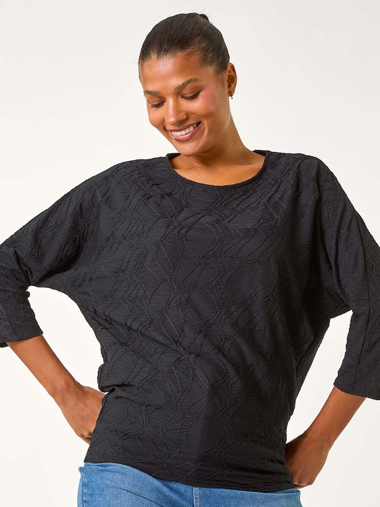 Roman Black Textured Banded Hem T-Shirt - Image 2 of 5