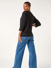 Roman Black Textured Banded Hem T-Shirt - Image 3 of 5