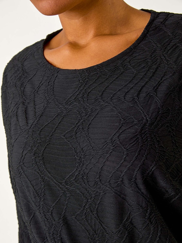 Roman Black Textured Banded Hem T-Shirt - Image 5 of 5