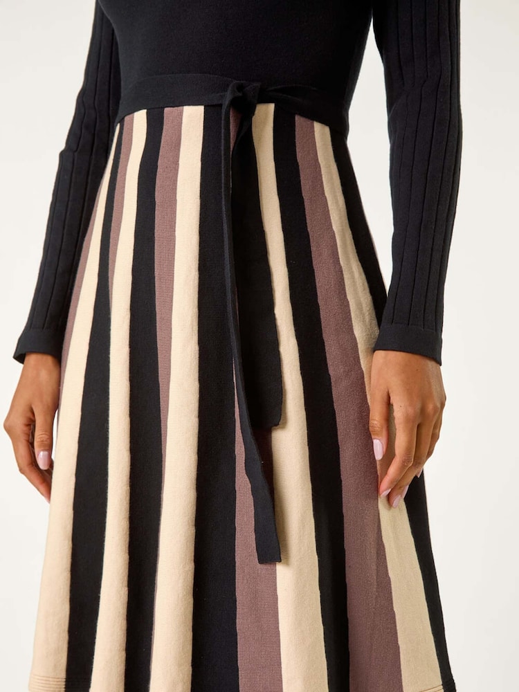 Roman Taupe Roman Vertical Stripe Knitted Dress - Image 3 of 6