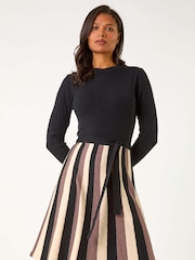 pardo - Roman Roman de malha verticais Stripe Dress - Imagem 4 de 6