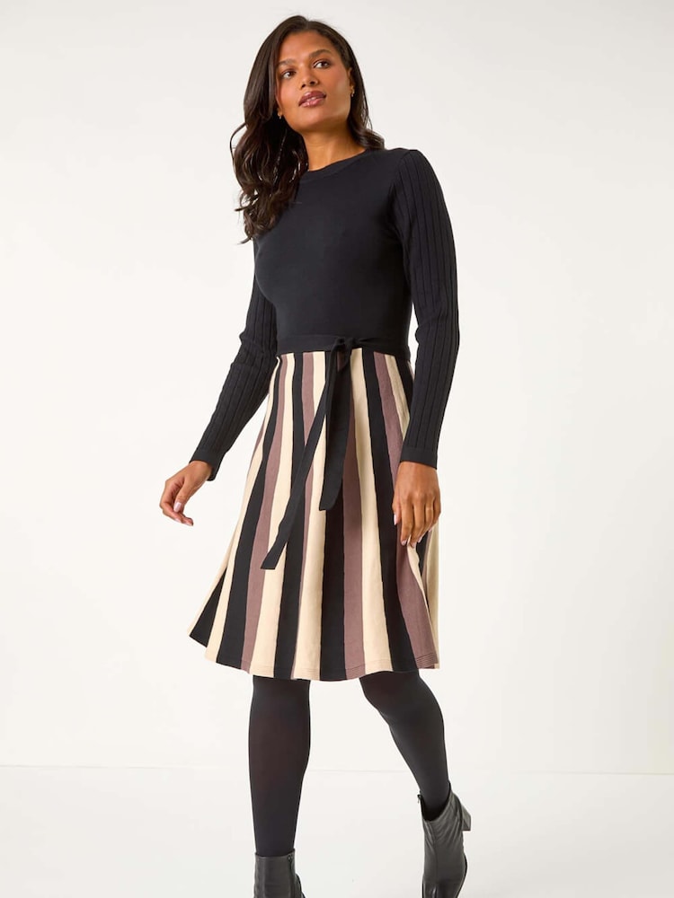 Roman Taupe Roman Vertical Stripe Knitted Dress - Image 5 of 6