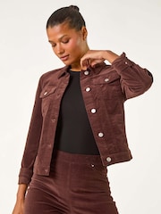 Roman Brown Corduroy Pocket Detail Stretch Jacket - Image 1 of 5