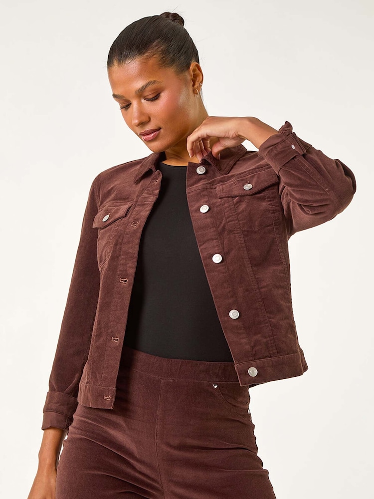 Roman Brown Corduroy Pocket Detail Stretch Jacket - Image 1 of 5