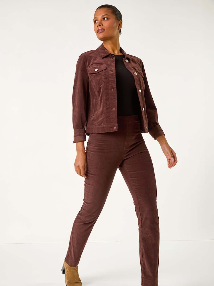 Roman Brown Corduroy Pocket Detail Stretch Jacket - Image 2 of 5