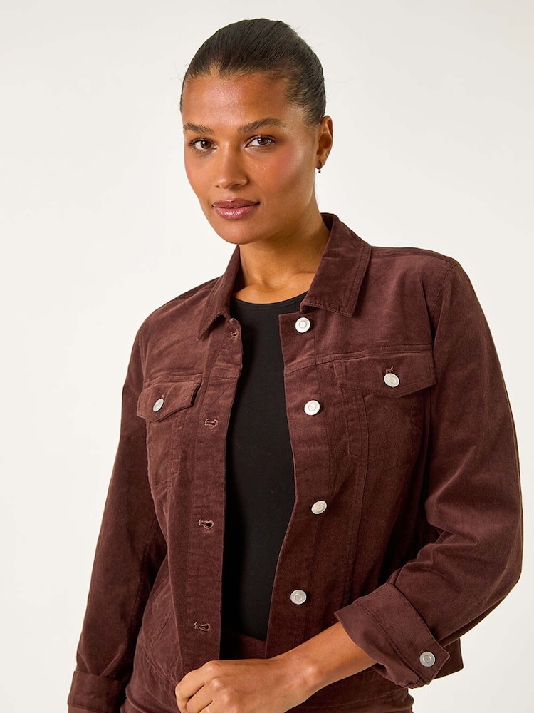 Roman Brown Corduroy Pocket Detail Stretch Jacket - Image 4 of 5