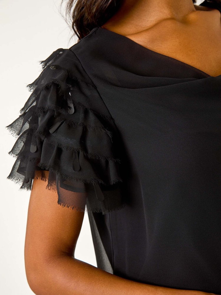 Negro - Roman Cowl Neck Shoulder Sequin Frill Top - Imagen 5 de 5 Negro - Roman Cowl Neck Shoulder Sequin Frill Top - Imagen 5 de 5