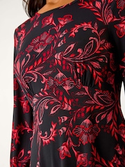Roman Red Floral Print A-Line Midi Dress - Image 3 of 5