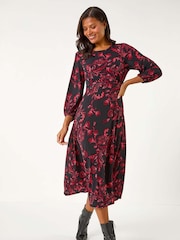 Roman Red Floral Print A-Line Midi Dress - Image 5 of 5