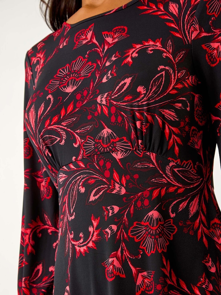 فستان متوسط الطول بتصميم مورد بقصة واسعة من الأسفل من Roman - صورة 6 من 6