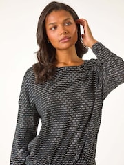 Roman Black Bubble Hem Stretch Top - Image 1 of 6