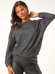 Roman Black Bubble Hem Stretch Top - Image 3 of 6