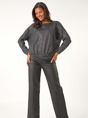 Roman Black Bubble Hem Stretch Top - Image 4 of 6