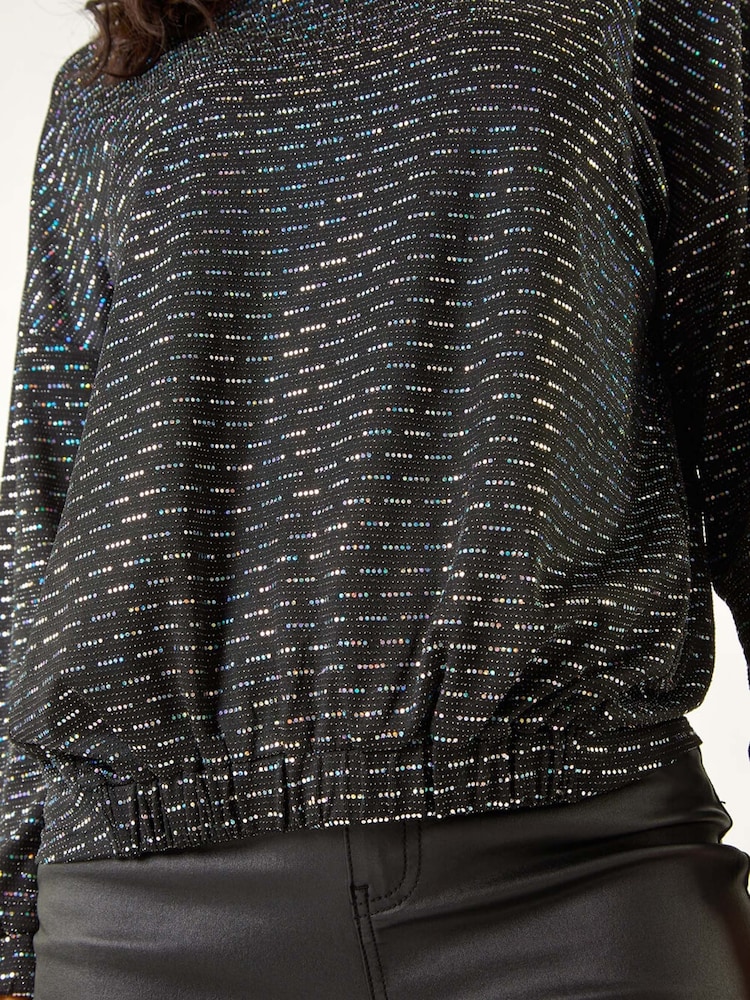 Roman Black Bubble Hem Stretch Top - Image 6 of 6