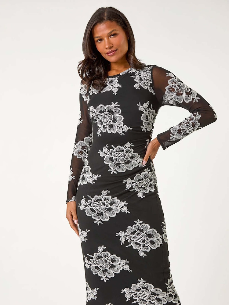 Buy Roman Black Floral Print Lace Mesh Midi Dress from Next USA Buy Roman Black Floral Print Lace Mesh Midi Dress from Next USA