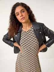 Roman Black Geometric Print Stretch Dress - Image 1 of 6