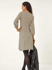 Roman Black Geometric Print Stretch Dress - Image 4 of 6