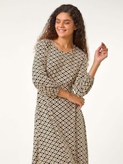 Roman Black Geometric Print Stretch Dress - Image 5 of 6