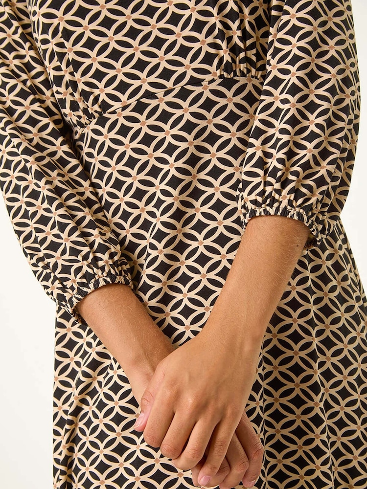 Roman Black Geometric Print Stretch Dress - Image 6 of 6